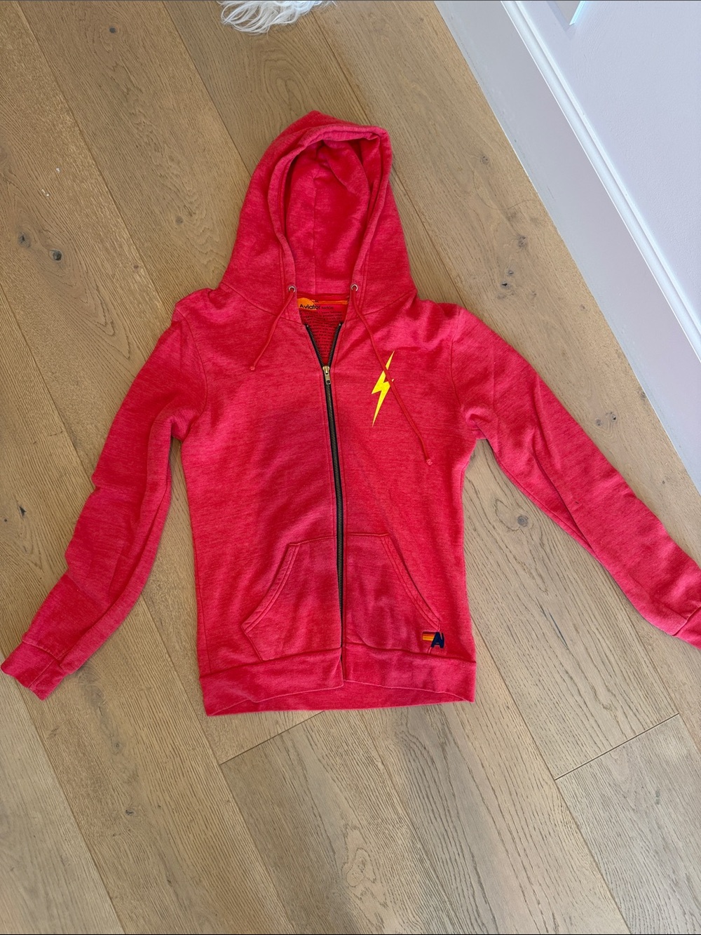 Aviator Nation Men’s Medium Red Zip Hoodie with Yellow Lightning Bolt